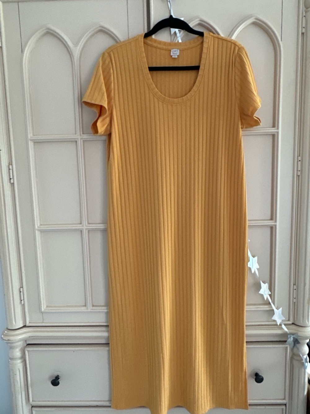 LOFT Mustard Ribbed Short-Sleeve Midi Dress